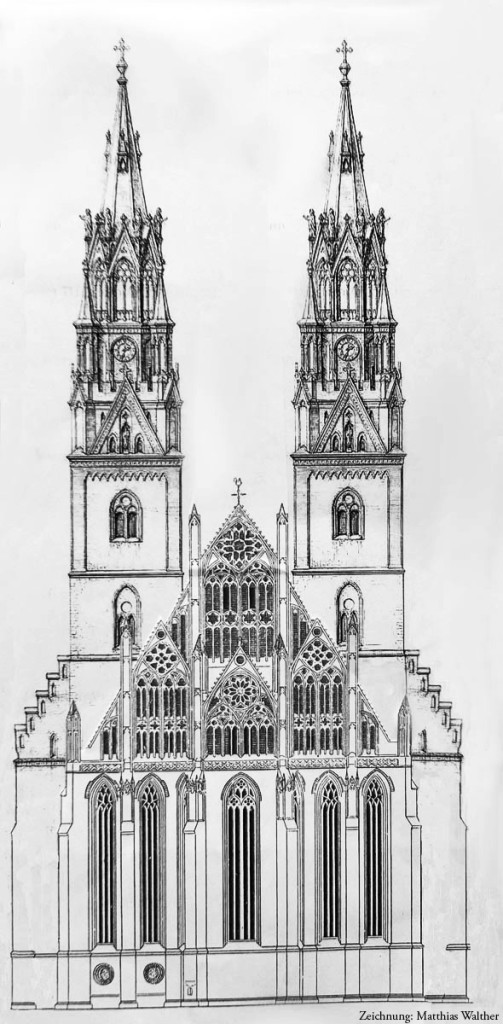 Prenzlau-St.-Marien-Kirche-mit-neuen-Turmen_matthias-walther_Architekturcollage-2-Zeichnung
